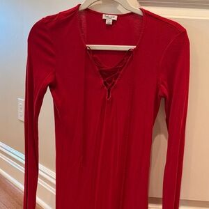 Splendid Maternity Red Lace-Up Long Sleeve Top
